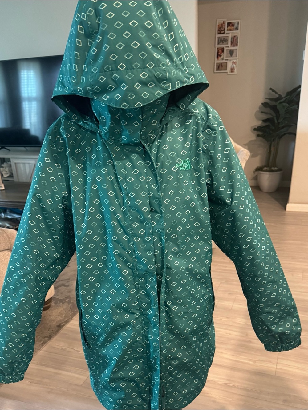 The North Face Teal Diamond-Print woman Raincoat